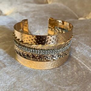 Gold colored cuff bracelet w double crystal rows